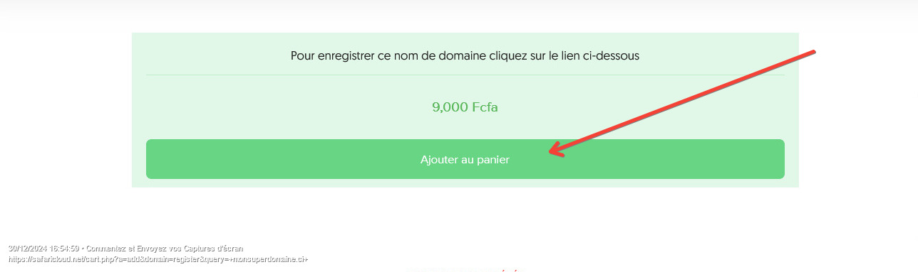 ajouter un nom de domaine .ci au panier