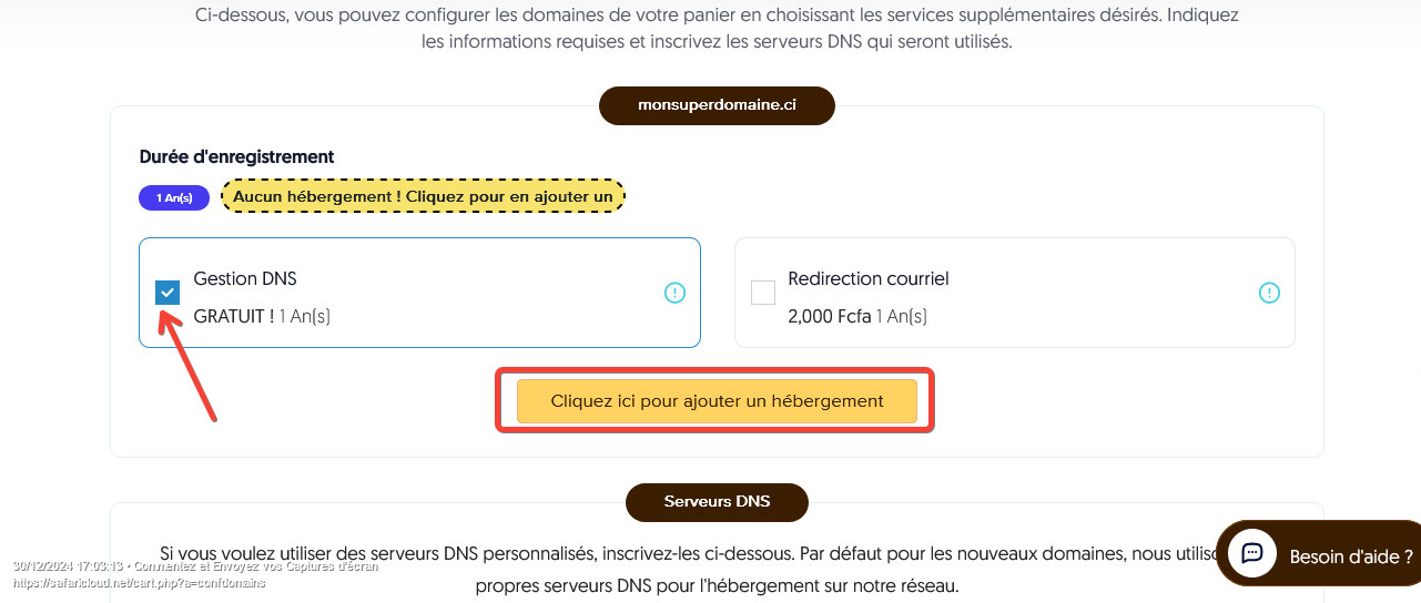 configuration nom de domaine .ci